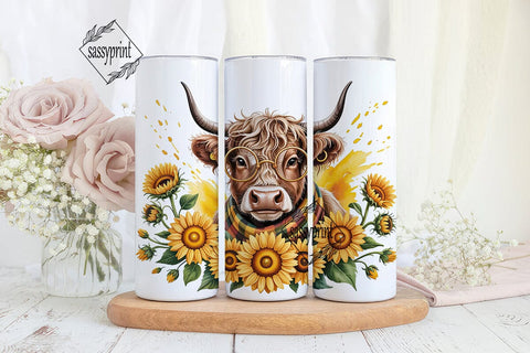 Highland Cow Sunflower 20oz Tumbler Wrap Sublimation sassyprint 