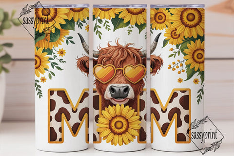 Highland Cow Sunflower 20oz Tumbler Wrap Sublimation sassyprint 