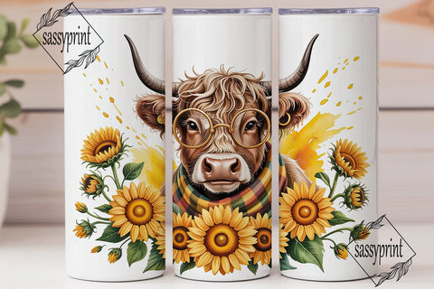 Highland Cow Sunflower 20oz Tumbler Wrap Sublimation sassyprint 