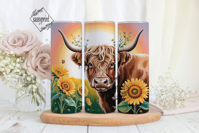 Highland Cow Sunflower 20oz Tumbler Wrap Sublimation sassyprint 