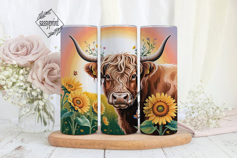 Highland Cow Sunflower 20oz Tumbler Wrap Sublimation sassyprint 