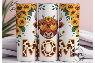 Highland Cow Sunflower 20oz Tumbler Wrap Sublimation sassyprint 