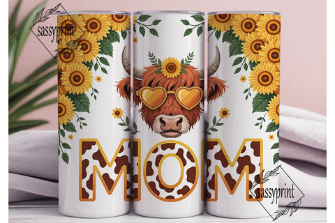 Highland Cow Sunflower 20oz Tumbler Wrap Sublimation sassyprint 