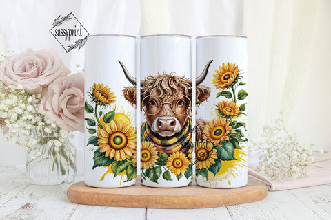 Highland Cow Sunflower 20oz Tumbler Wrap Sublimation sassyprint 