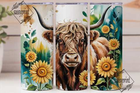 Highland Cow Sunflower 20oz Tumbler Wrap Sublimation sassyprint 
