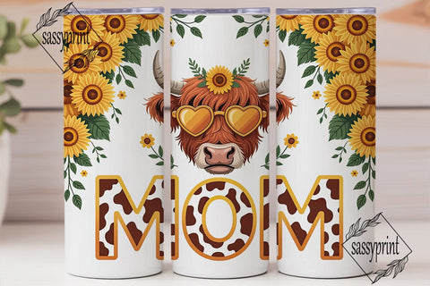 Highland Cow Sunflower 20oz Tumbler Wrap Sublimation sassyprint 