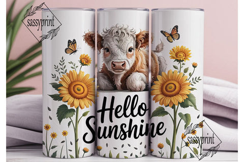 Highland Cow Sunflower 20oz Tumbler Wrap Sublimation sassyprint 