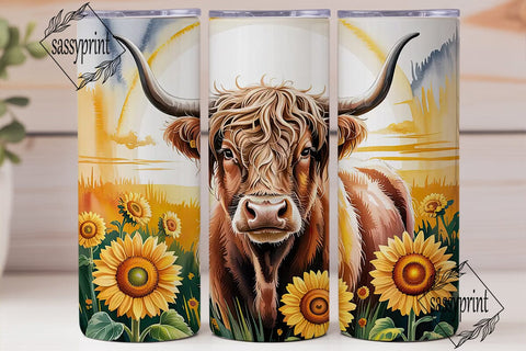 Highland Cow Sunflower 20oz Tumbler Wrap Sublimation sassyprint 