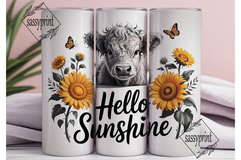 Highland Cow Sunflower 20oz Tumbler Wrap Sublimation sassyprint 