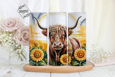 Highland Cow Sunflower 20oz Tumbler Wrap Sublimation sassyprint 