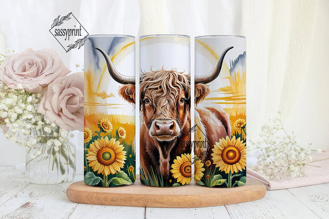 Highland Cow Sunflower 20oz Tumbler Wrap Sublimation sassyprint 