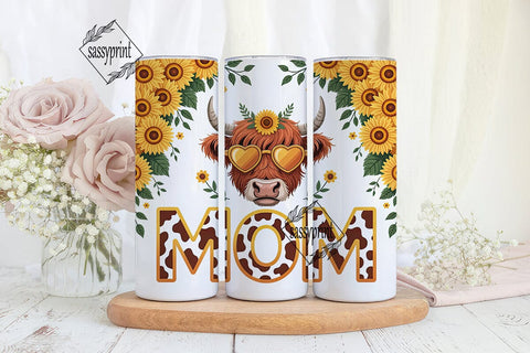 Highland Cow Sunflower 20oz Tumbler Wrap Sublimation sassyprint 