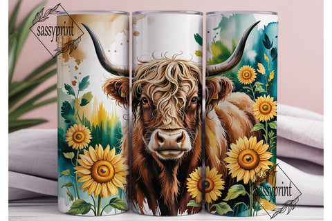 Highland Cow Sunflower 20oz Tumbler Wrap Sublimation sassyprint 