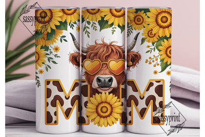 Highland Cow Sunflower 20oz Tumbler Wrap Sublimation sassyprint 