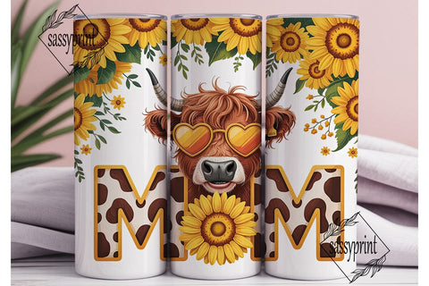 Highland Cow Sunflower 20oz Tumbler Wrap Sublimation sassyprint 