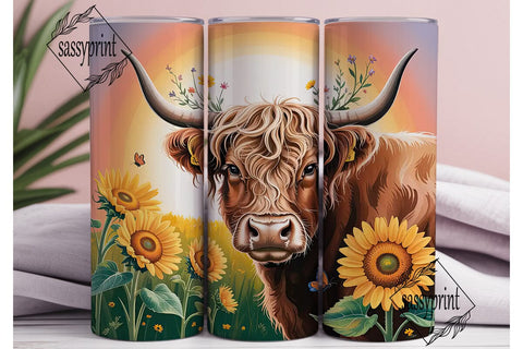 Highland Cow Sunflower 20oz Tumbler Wrap Sublimation sassyprint 