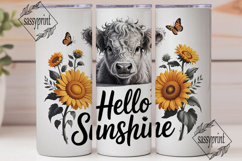 Highland Cow Sunflower 20oz Tumbler Wrap Sublimation sassyprint 