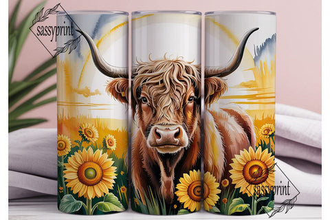 Highland Cow Sunflower 20oz Tumbler Wrap Sublimation sassyprint 