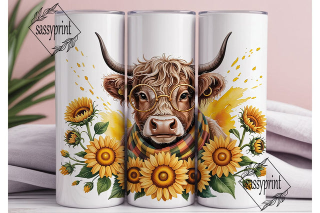 Highland Cow Sunflower 20oz Tumbler Wrap Sublimation sassyprint 