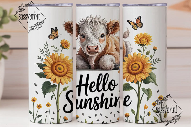 Highland Cow Sunflower 20oz Tumbler Wrap Sublimation sassyprint 