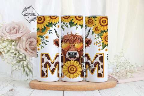 Highland Cow Sunflower 20oz Tumbler Wrap Sublimation sassyprint 