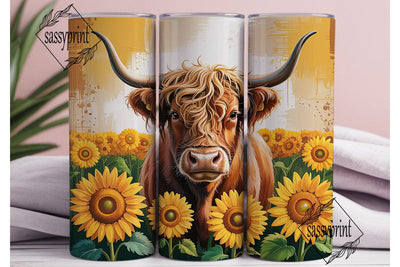 Highland Cow Sunflower 20oz Tumbler Wrap Sublimation sassyprint 
