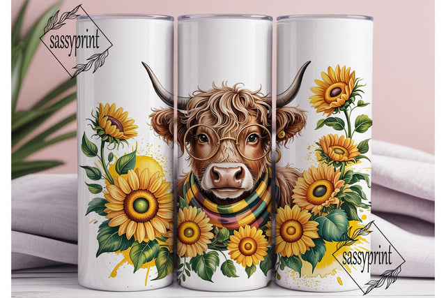 Highland Cow Sunflower 20oz Tumbler Wrap Sublimation sassyprint 
