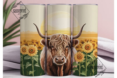 Highland Cow Sunflower 20oz Tumbler Wrap Sublimation sassyprint 