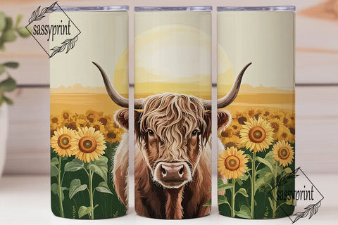 Highland Cow Sunflower 20oz Tumbler Wrap Sublimation sassyprint 