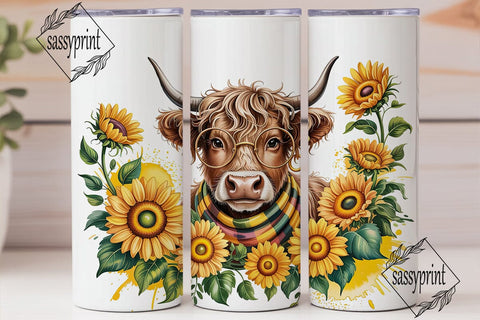 Highland Cow Sunflower 20oz Tumbler Wrap Sublimation sassyprint 