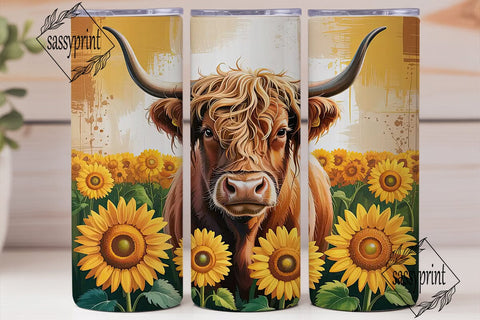 Highland Cow Sunflower 20oz Tumbler Wrap Sublimation sassyprint 