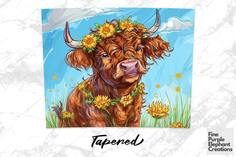 Highland Cow Sunflower Crown Sublimation Tumbler Wrap Sublimation Fine Purple Elephant Creations 