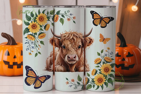 Highland Cow Sunflower Design Tumbler Sublimation PixelChick 