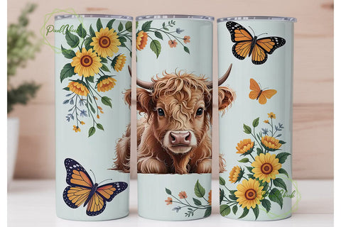 Highland Cow Sunflower Design Tumbler Sublimation PixelChick 
