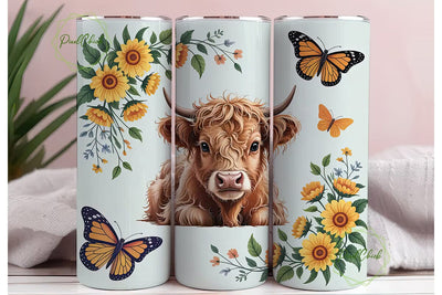 Highland Cow Sunflower Design Tumbler Sublimation PixelChick 