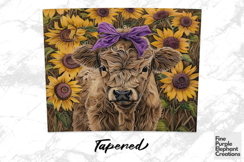 Highland Cow Sunflower Field Sublimation Tumbler Wrap Sublimation Fine Purple Elephant Creations 