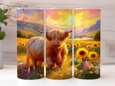 Highland Cow Sunflower Field Tumbler Wrap, Sunflower Field, Rustic Style, Country Theme, Farmhouse Design, Tumbler Wrap, Sublimation Design Sublimation Lara' s Designs 