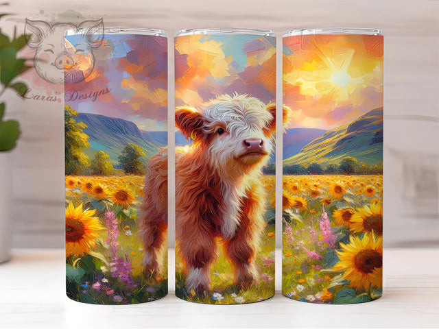Highland Cow Sunflower Field Tumbler Wrap, Sunflower Field, Rustic Style, Country Theme, Farmhouse Design, Tumbler Wrap, Sublimation Design Sublimation Lara' s Designs 