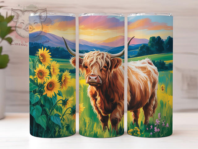 Highland Cow Sunflower Field Tumbler Wrap, Sunflower Field, Rustic Style, Country Theme, Farmhouse Design, Tumbler Wrap, Sublimation Design Sublimation Lara' s Designs 