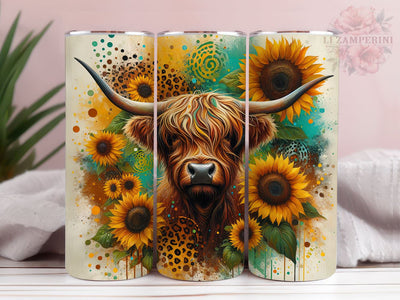 Highland Cow Sunflower Leopard 20oz Tumbler Wrap PNG, Straight & Tapered Tumbler Wrap, Highland Cow Tumbler PNG, Instant Digital Download Sublimation Li Zamperini 