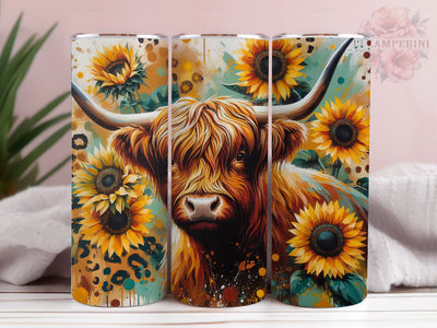 Highland Cow Sunflower Leopard 20oz Tumbler Wrap PNG, Straight & Tapered Tumbler Wrap, Highland Cow Tumbler PNG, Instant Digital Download Sublimation Li Zamperini 