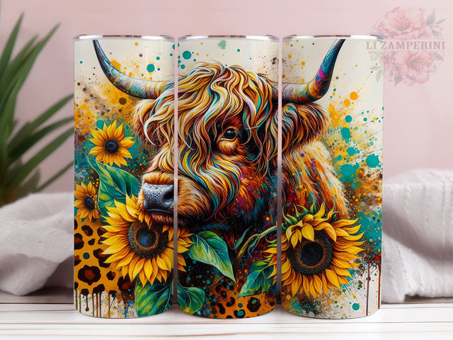 Highland Cow Sunflower Leopard 20oz Tumbler Wrap PNG, Straight & Tapered Tumbler Wrap, Highland Cow Tumbler PNG, Instant Digital Download Sublimation Li Zamperini 