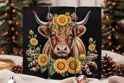 Highland Cow Sunflower Tumbler Wrap Sublimation DesignSVG 
