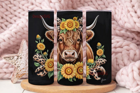Highland Cow Sunflower Tumbler Wrap Sublimation DesignSVG 