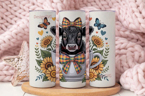 Highland Cow Sunflower Tumbler Wrap Sublimation DesignSVG 