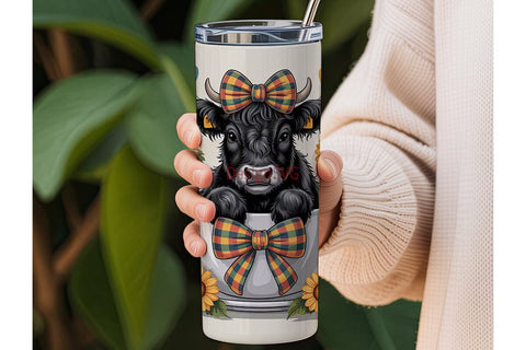 Highland Cow Sunflower Tumbler Wrap Sublimation DesignSVG 