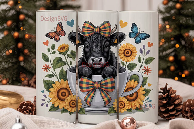 Highland Cow Sunflower Tumbler Wrap Sublimation DesignSVG 