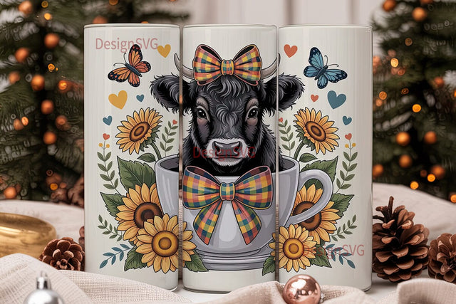 Highland Cow Sunflower Tumbler Wrap Sublimation DesignSVG 