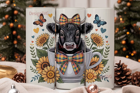 Highland Cow Sunflower Tumbler Wrap Sublimation DesignSVG 