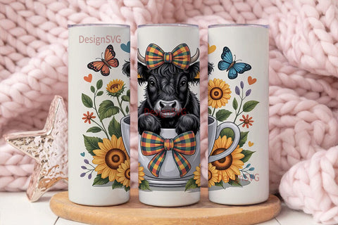Highland Cow Sunflower Tumbler Wrap Sublimation DesignSVG 